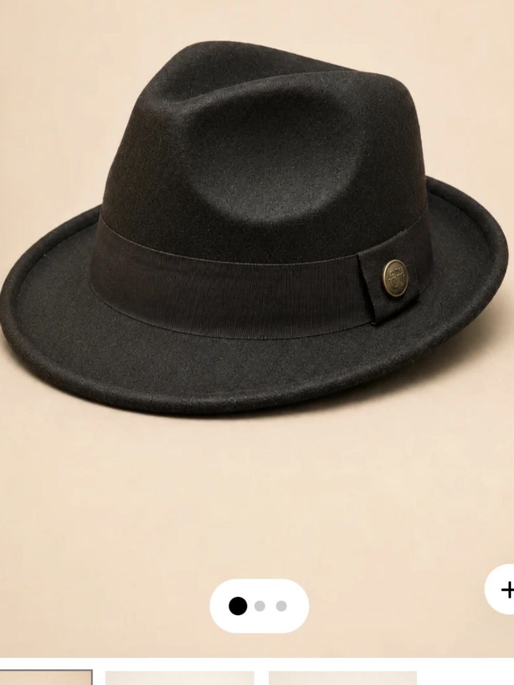 GUZEL SAPKA Black Wool Fedora Hat with Brass Decor, Size: S/M fits to 22” head